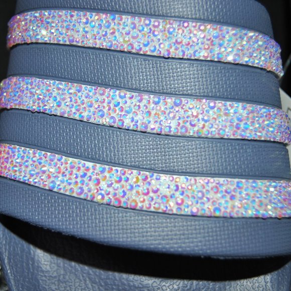 ‼️SOLD‼️Custom Adilette Aqua Lilac Bling Slides - Picture 3 of 5
